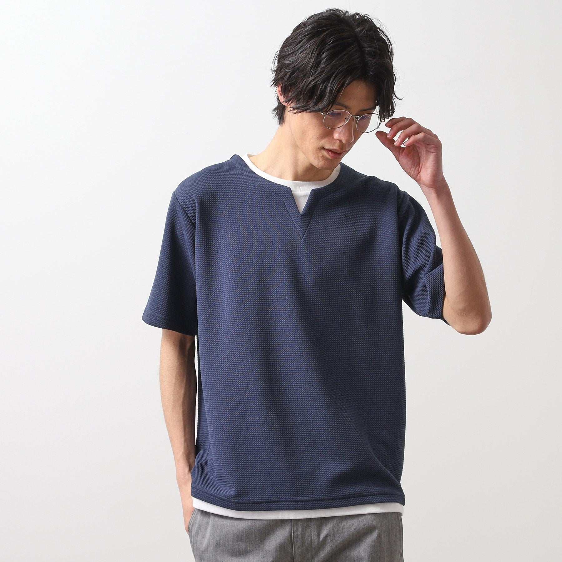 ザ ショップ ティーケー(メンズ) THE SHOP TK(Men) ミニフクレキーネックプルオーバー SS (ブルー(092)) ブルー(092)