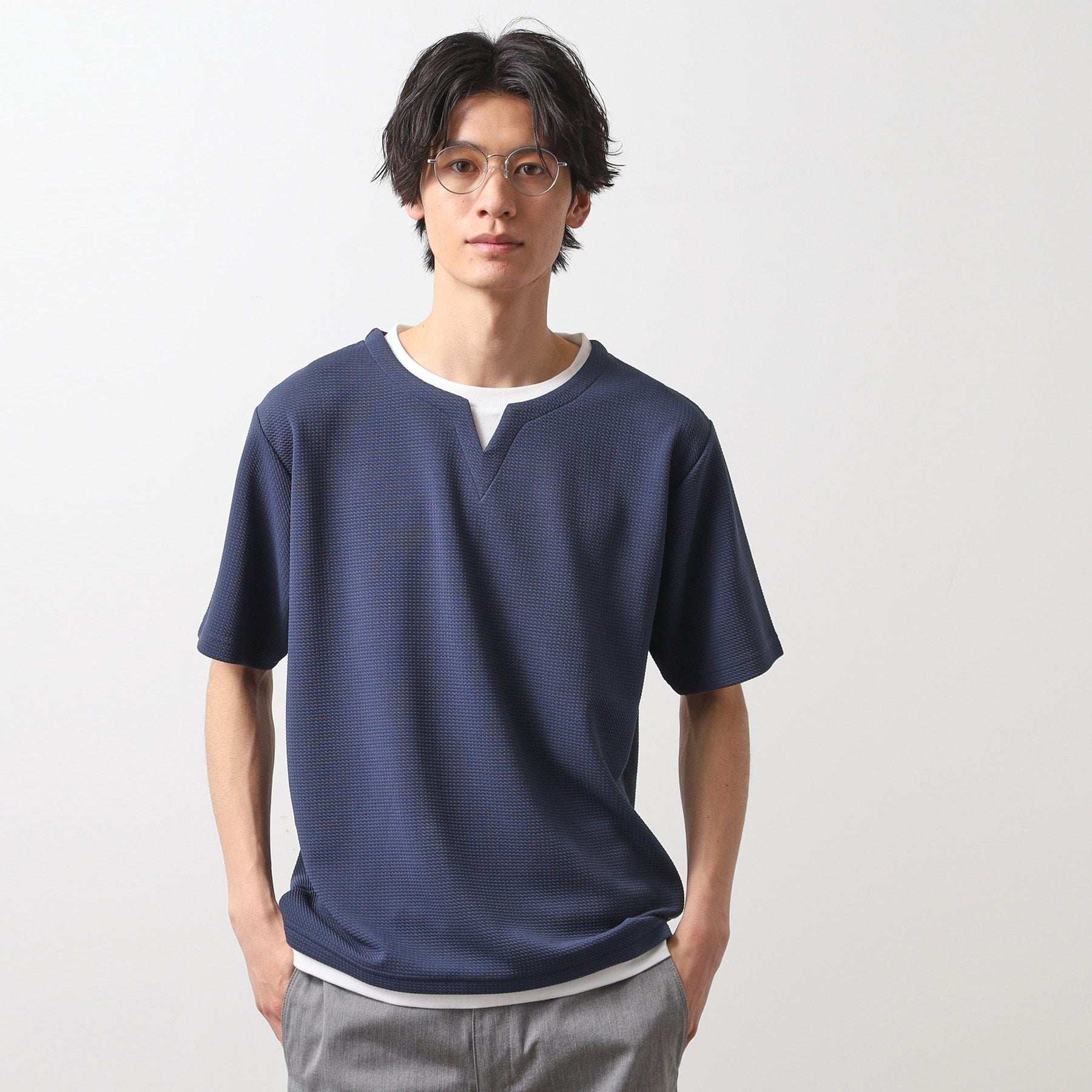 ザ ショップ ティーケー(メンズ) THE SHOP TK(Men) ミニフクレキーネックプルオーバー SS (ブルー(092)) ブルー(092)