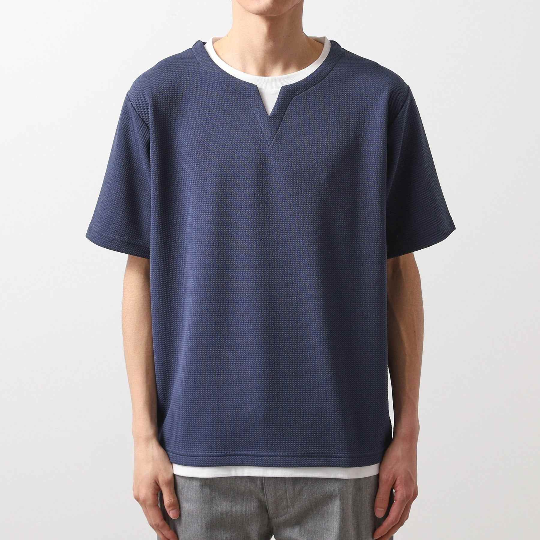 ザ ショップ ティーケー(メンズ) THE SHOP TK(Men) ミニフクレキーネックプルオーバー SS (ブルー(092)) ブルー(092)