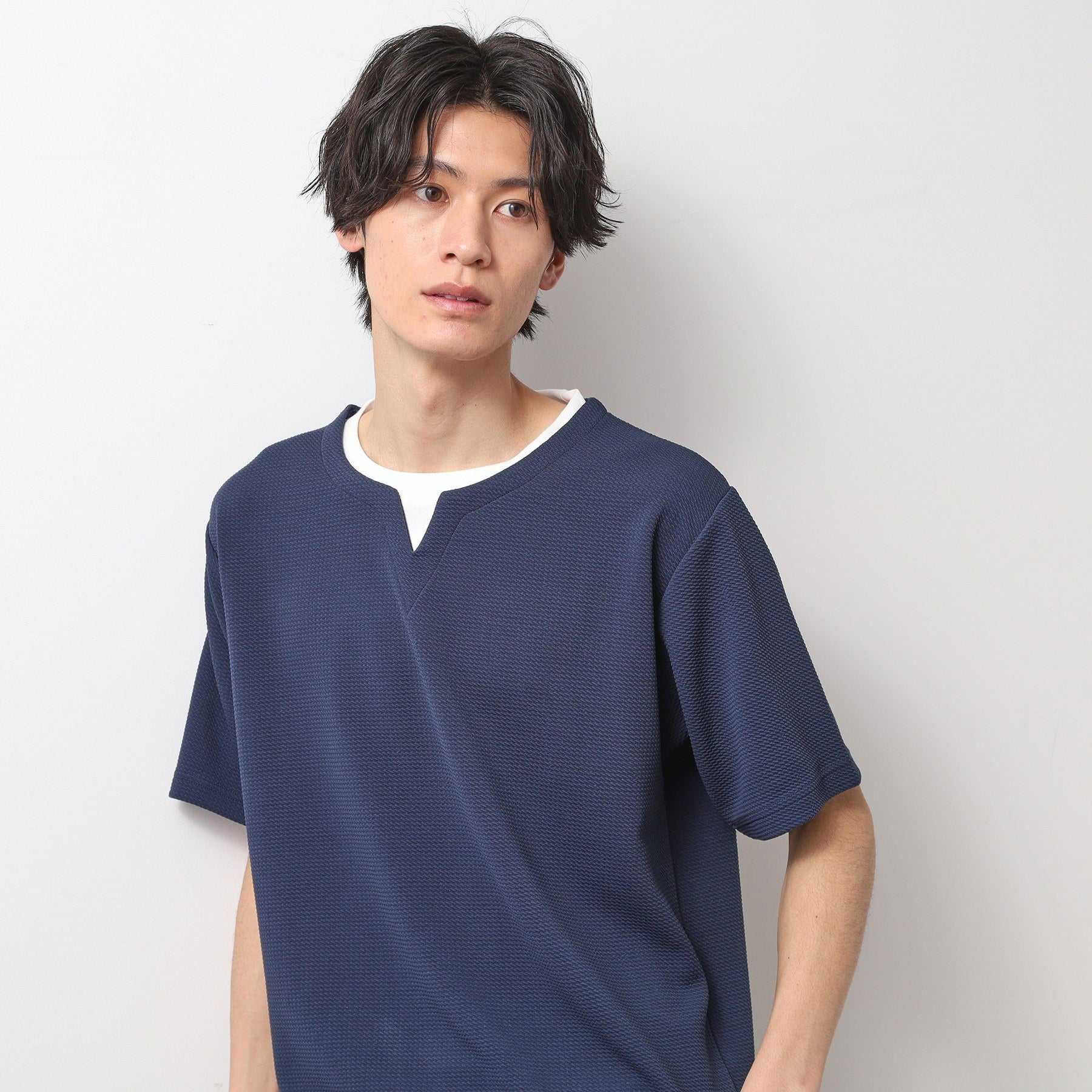 ザ ショップ ティーケー(メンズ) THE SHOP TK(Men) ミニフクレキーネックプルオーバー SS (ネイビー(094)) ネイビー(094)