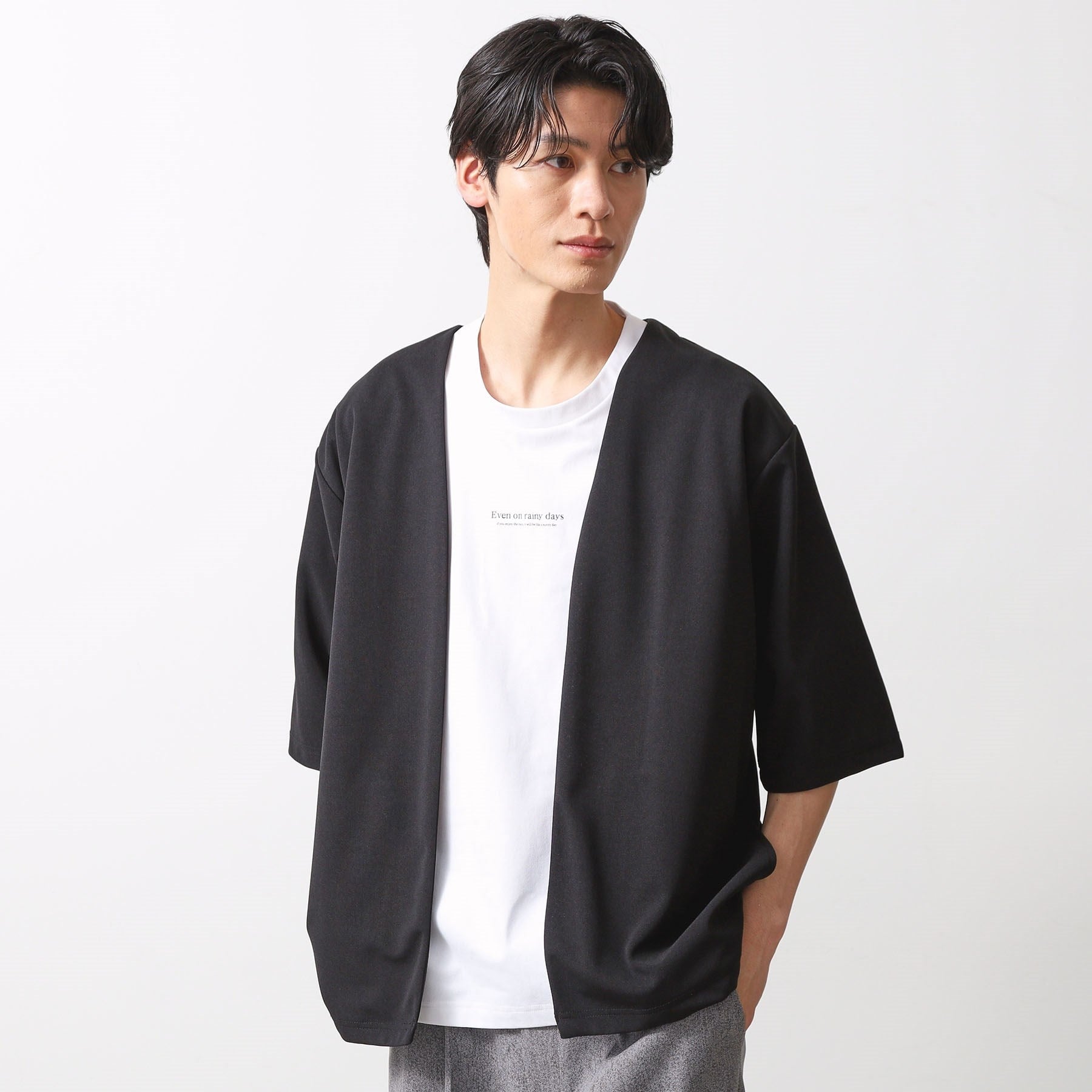 ザ ショップ ティーケー(メンズ) THE SHOP TK(Men) 強撚梨地アンサンブルカーデ (ブラック(019)) ブラック(019)