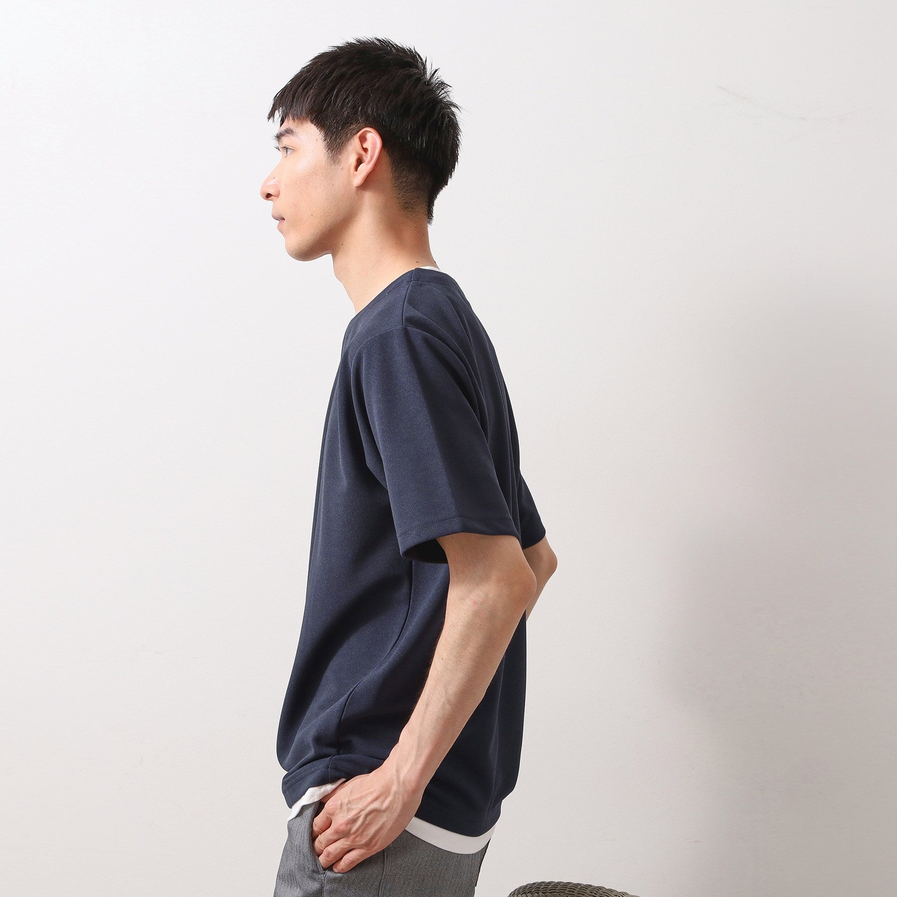 ザ ショップ ティーケー(メンズ) THE SHOP TK(Men) ツイルキーネック半袖Tシャツ (ネイビー(094)) ネイビー(094)