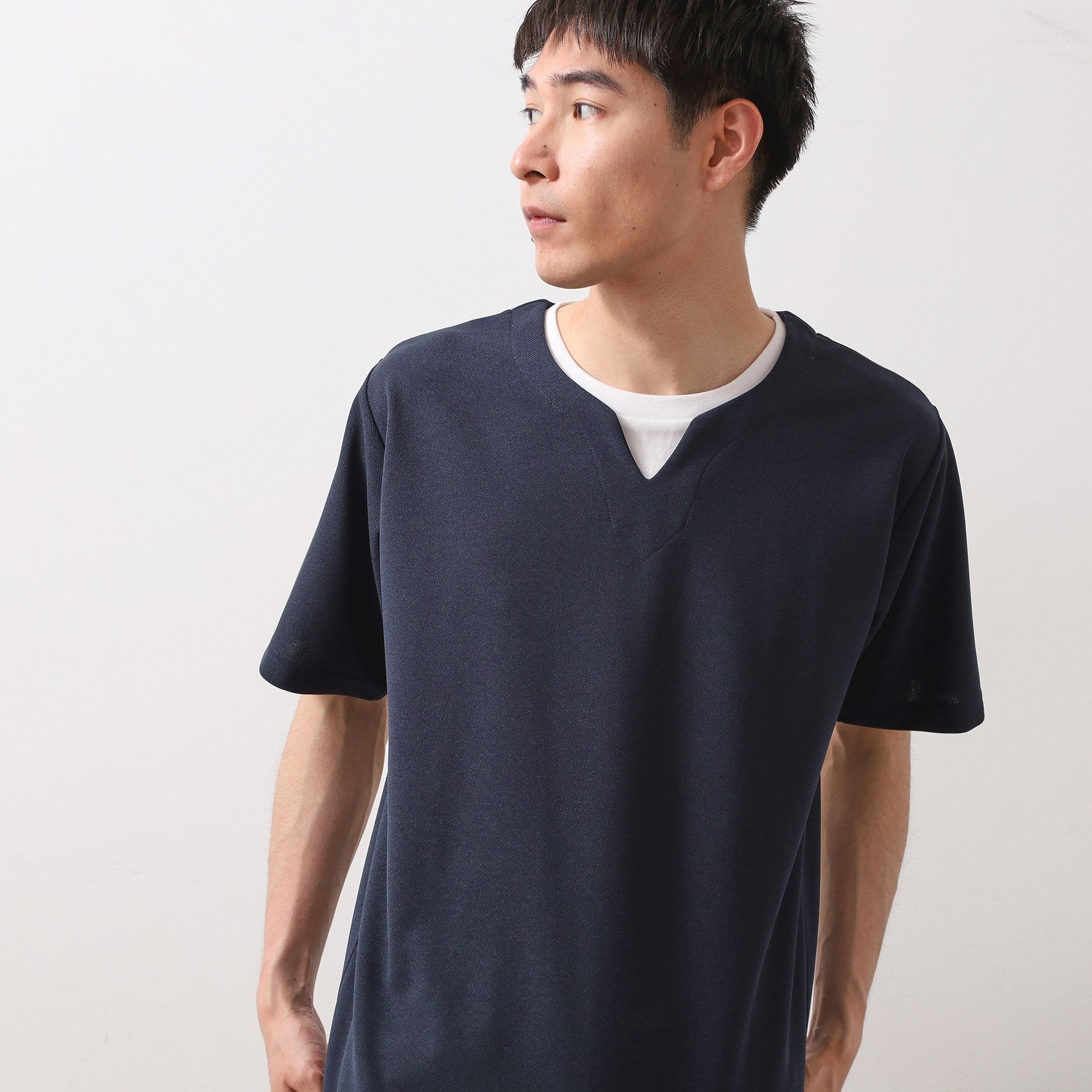 ザ ショップ ティーケー(メンズ) THE SHOP TK(Men) ツイルキーネック半袖Tシャツ (ネイビー(094)) ネイビー(094)