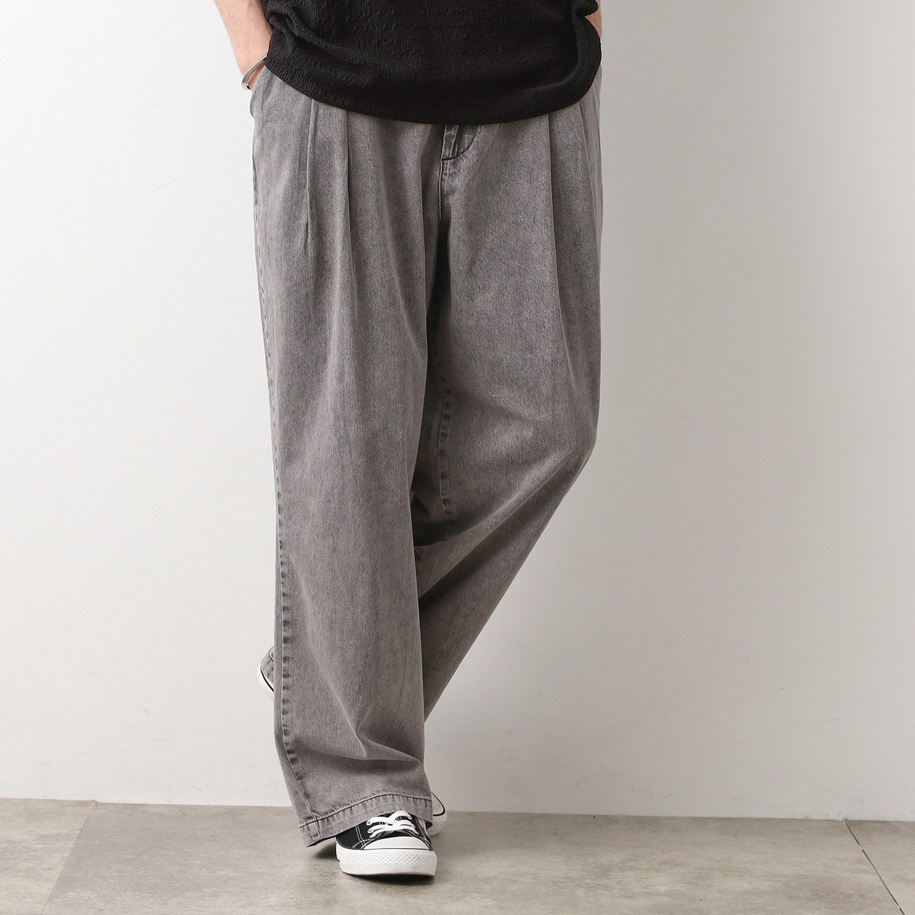 ザ ショップ ティーケー(メンズ) THE SHOP TK(Men) ツータックワイドデニムパンツ (ライトグレー(011)) ライトグレー(011)