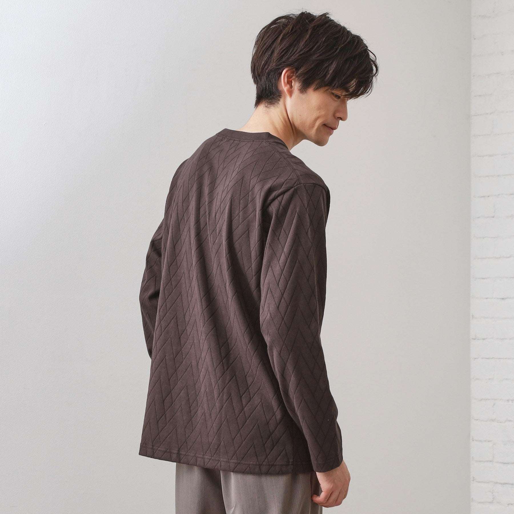 ザ ショップ ティーケー(メンズ) THE SHOP TK(Men) リサイクルリンクスジオメトリック長袖Tシャツ (ブラウン(044)) ブラウン(044)