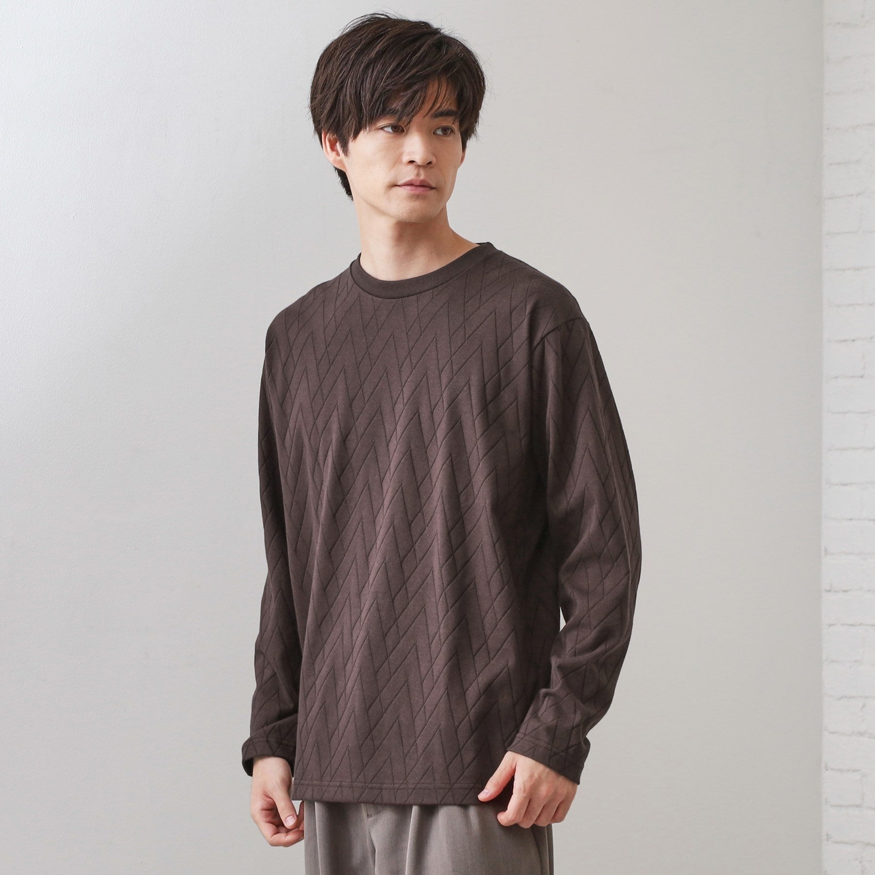 ザ ショップ ティーケー(メンズ) THE SHOP TK(Men) リサイクルリンクスジオメトリック長袖Tシャツ (ブラウン(044)) ブラウン(044)