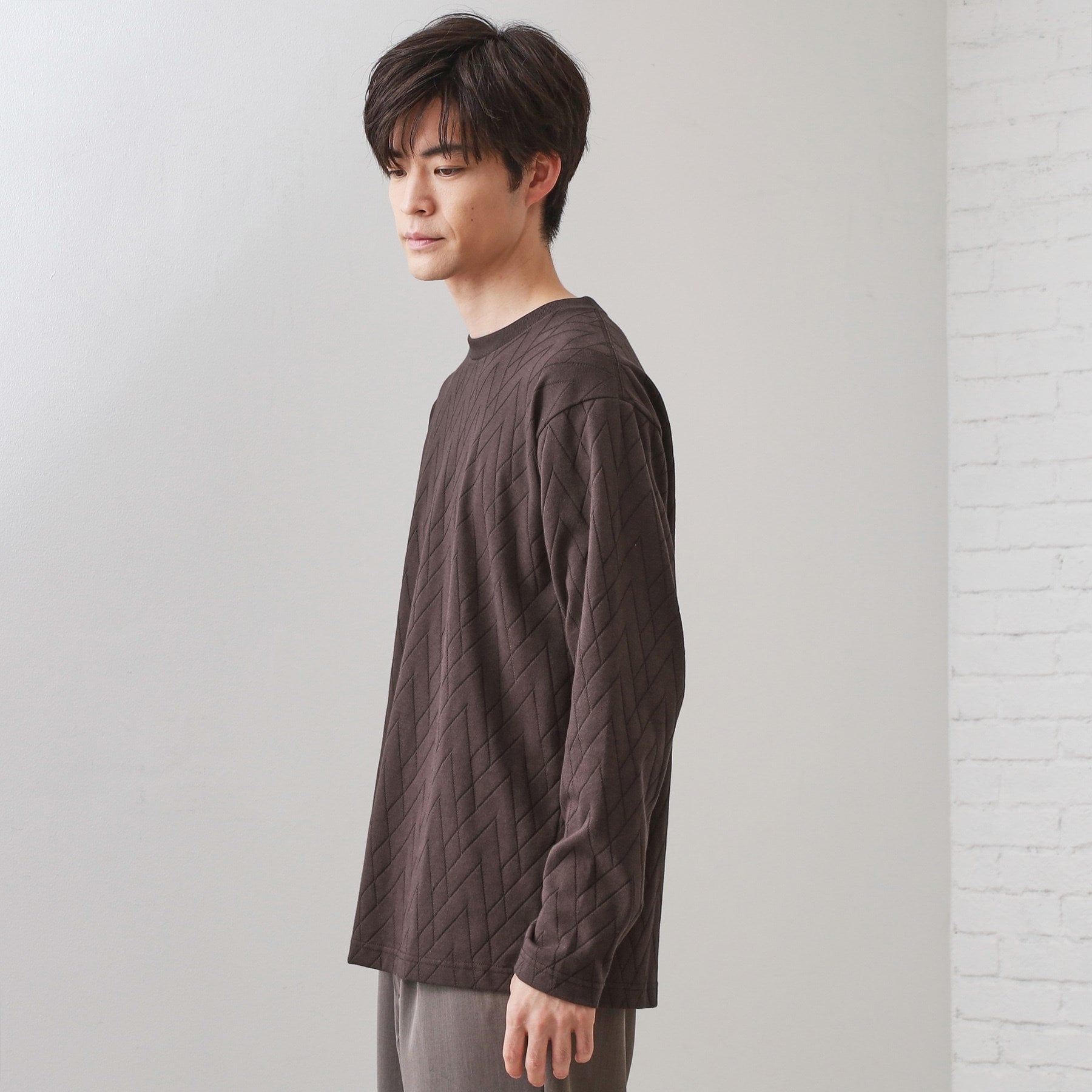 ザ ショップ ティーケー(メンズ) THE SHOP TK(Men) リサイクルリンクスジオメトリック長袖Tシャツ (ブラウン(044)) ブラウン(044)