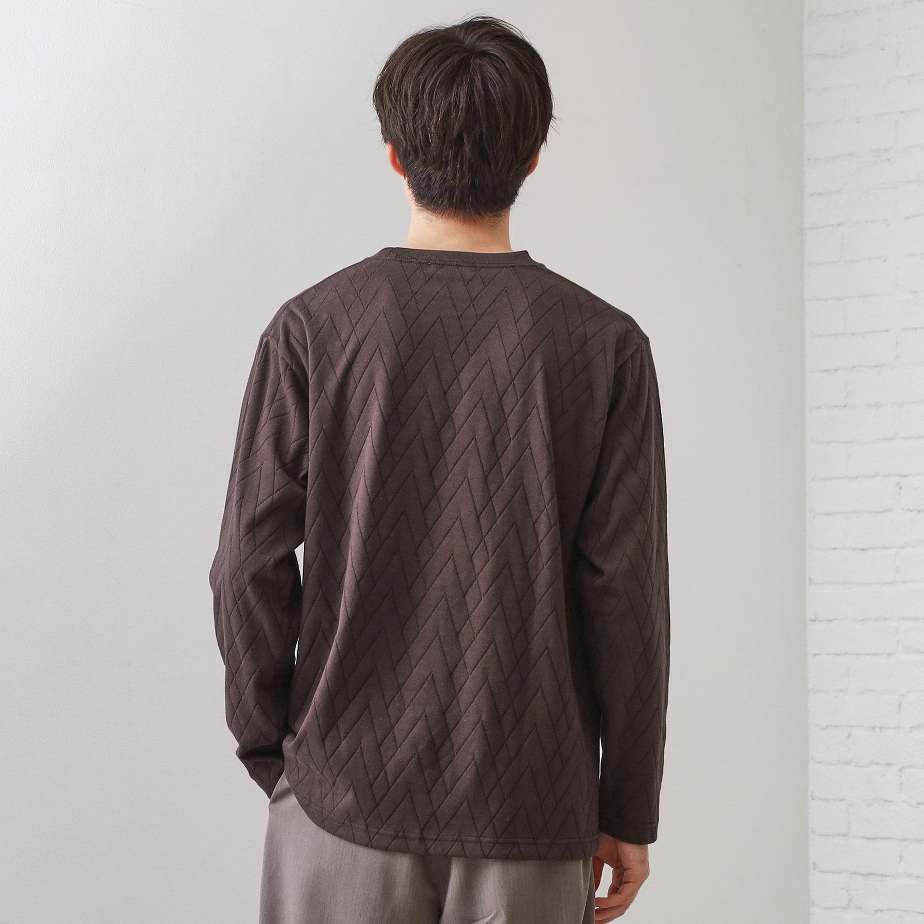 ザ ショップ ティーケー(メンズ) THE SHOP TK(Men) リサイクルリンクスジオメトリック長袖Tシャツ (ブラウン(044)) ブラウン(044)