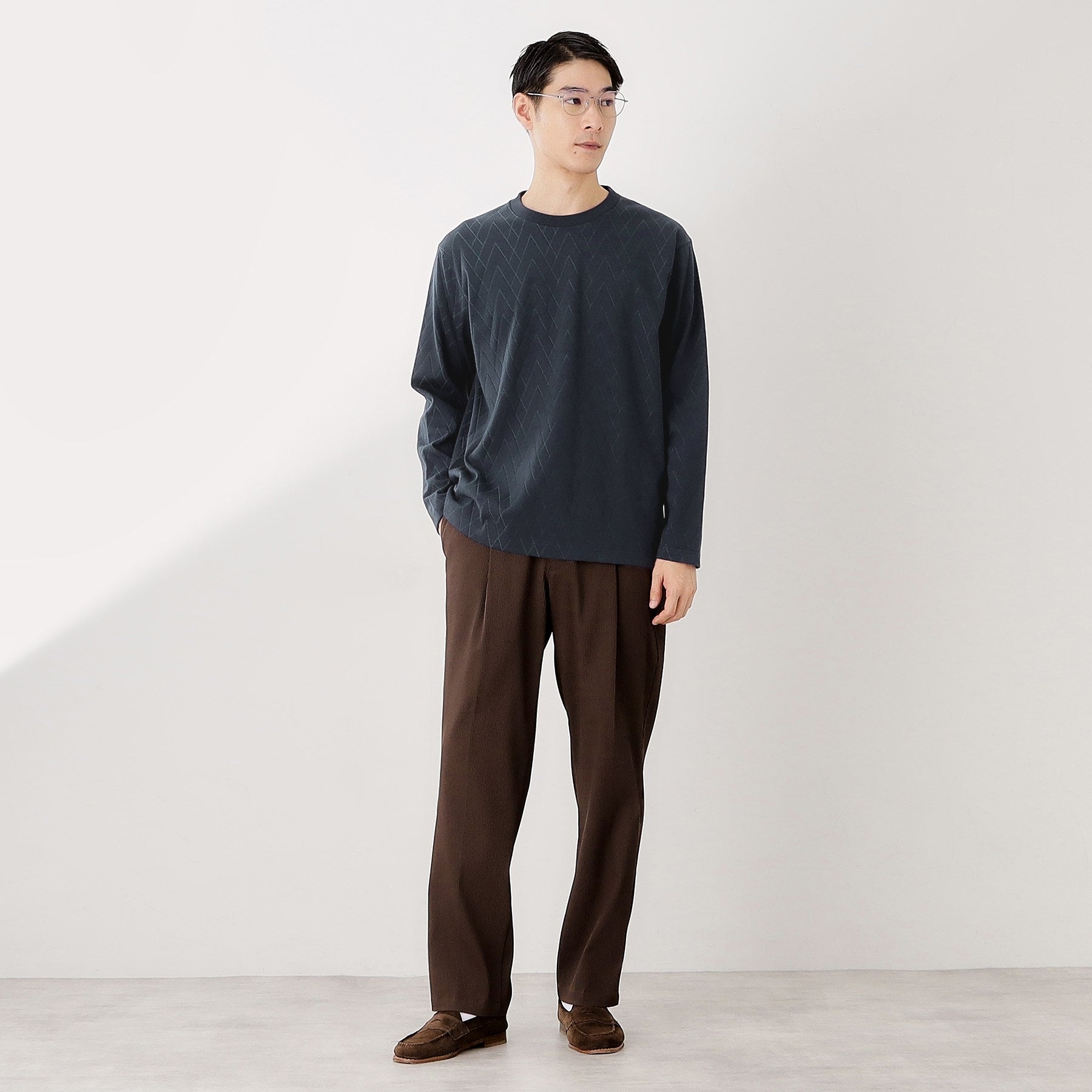 ザ ショップ ティーケー(メンズ) THE SHOP TK(Men) リサイクルリンクスジオメトリック長袖Tシャツ (ブラウン(044)) ブラウン(044)