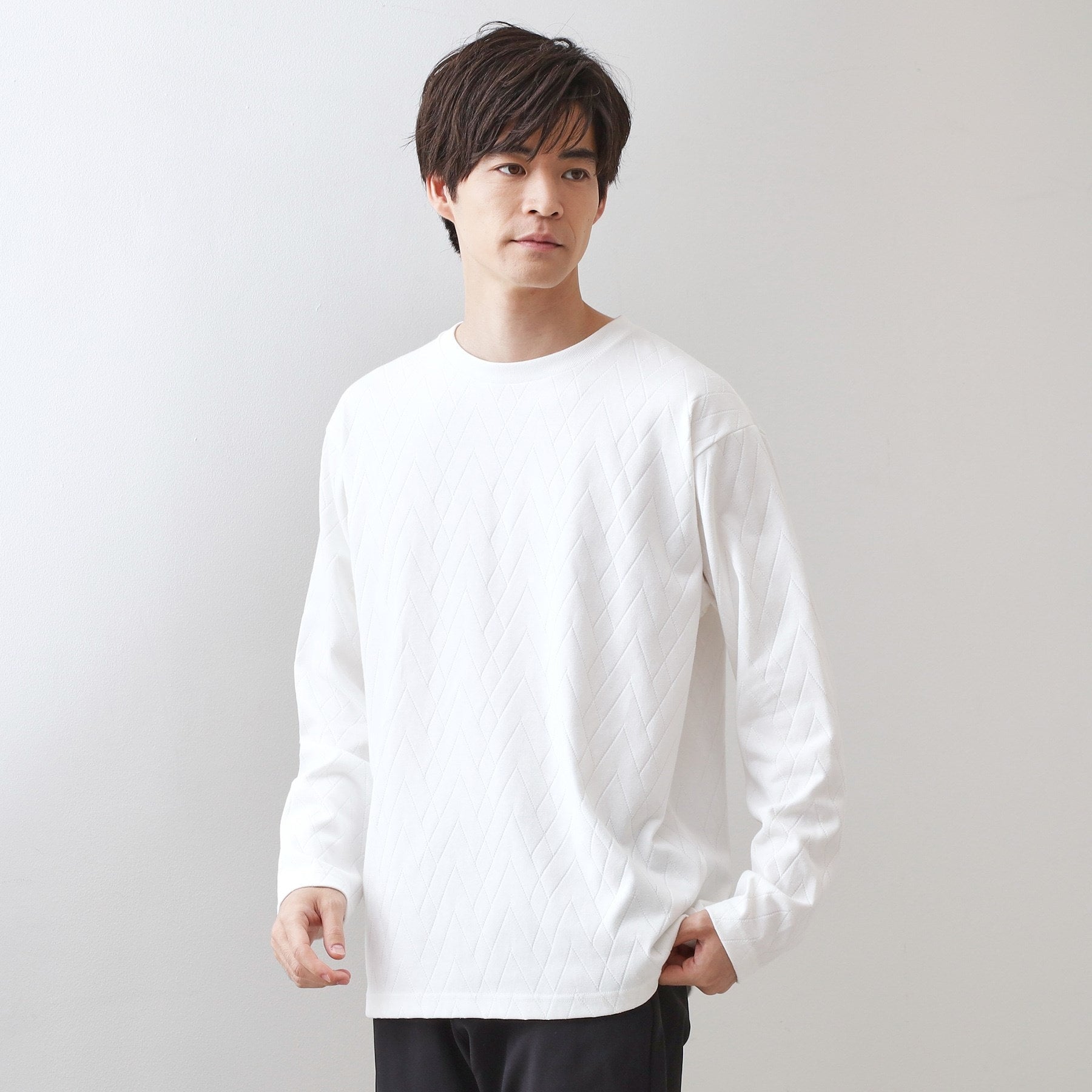 ザ ショップ ティーケー(メンズ) THE SHOP TK(Men) リサイクルリンクスジオメトリック長袖Tシャツ (オフホワイト(003)) オフホワイト(003)