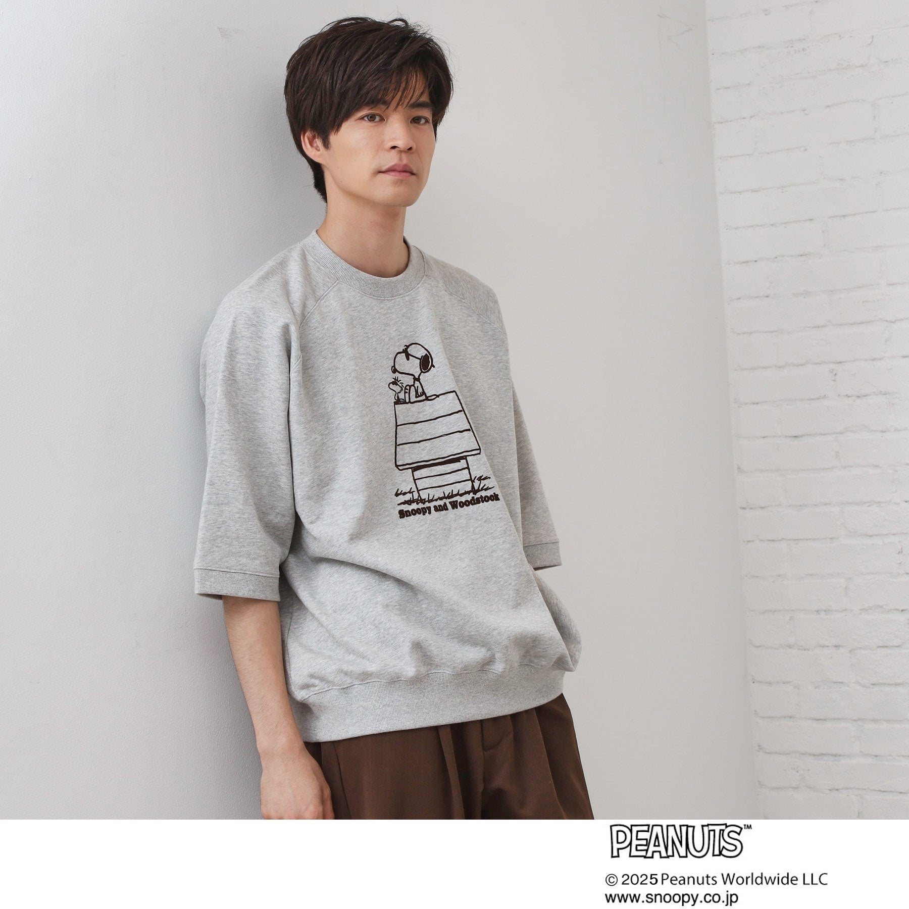 ザ ショップ ティーケー(メンズ) THE SHOP TK(Men) Peanuts スヌーピー 5分袖裏毛 (グレー(012)) グレー(012)