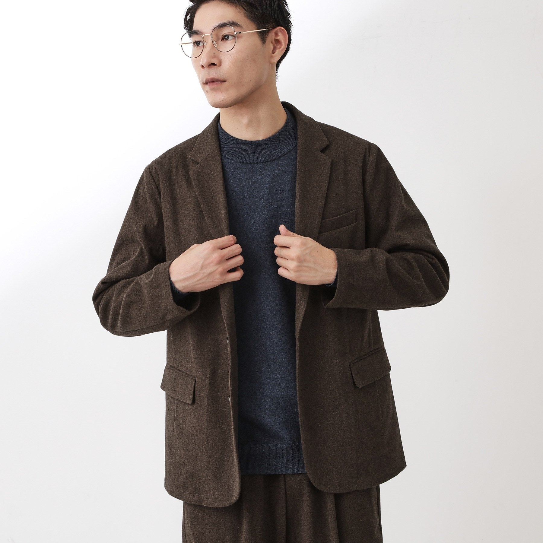 ザ ショップ ティーケー(メンズ) THE SHOP TK(Men) ホームスパンジャージジャケット【セットアップ可】 (ブラウン(043)) ブラウン(043)