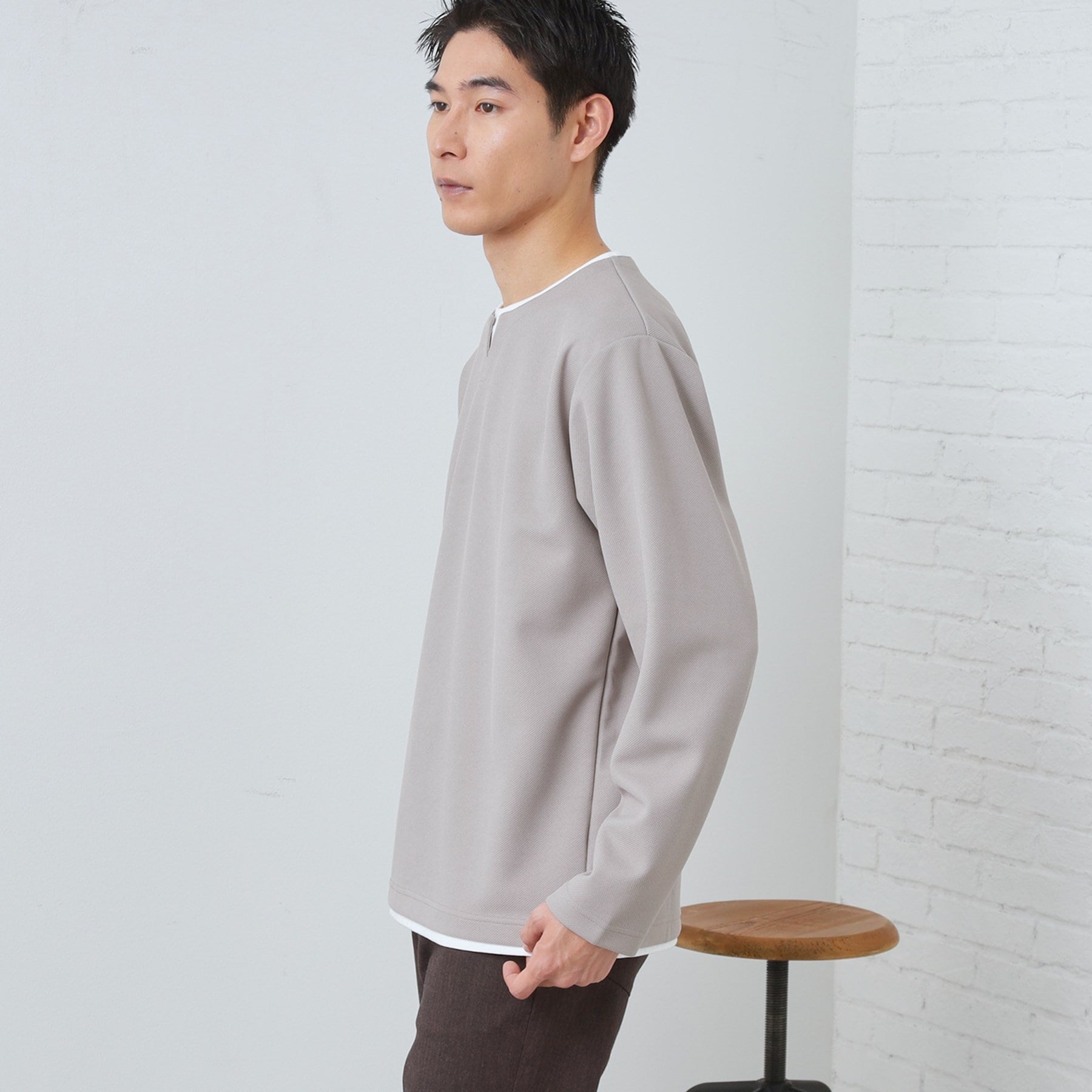 ザ ショップ ティーケー(メンズ) THE SHOP TK(Men) 【1枚で決まる!】キーネックフェイクレイヤード長袖Tシャツ (オフホワイト(003)) オフホワイト(003)