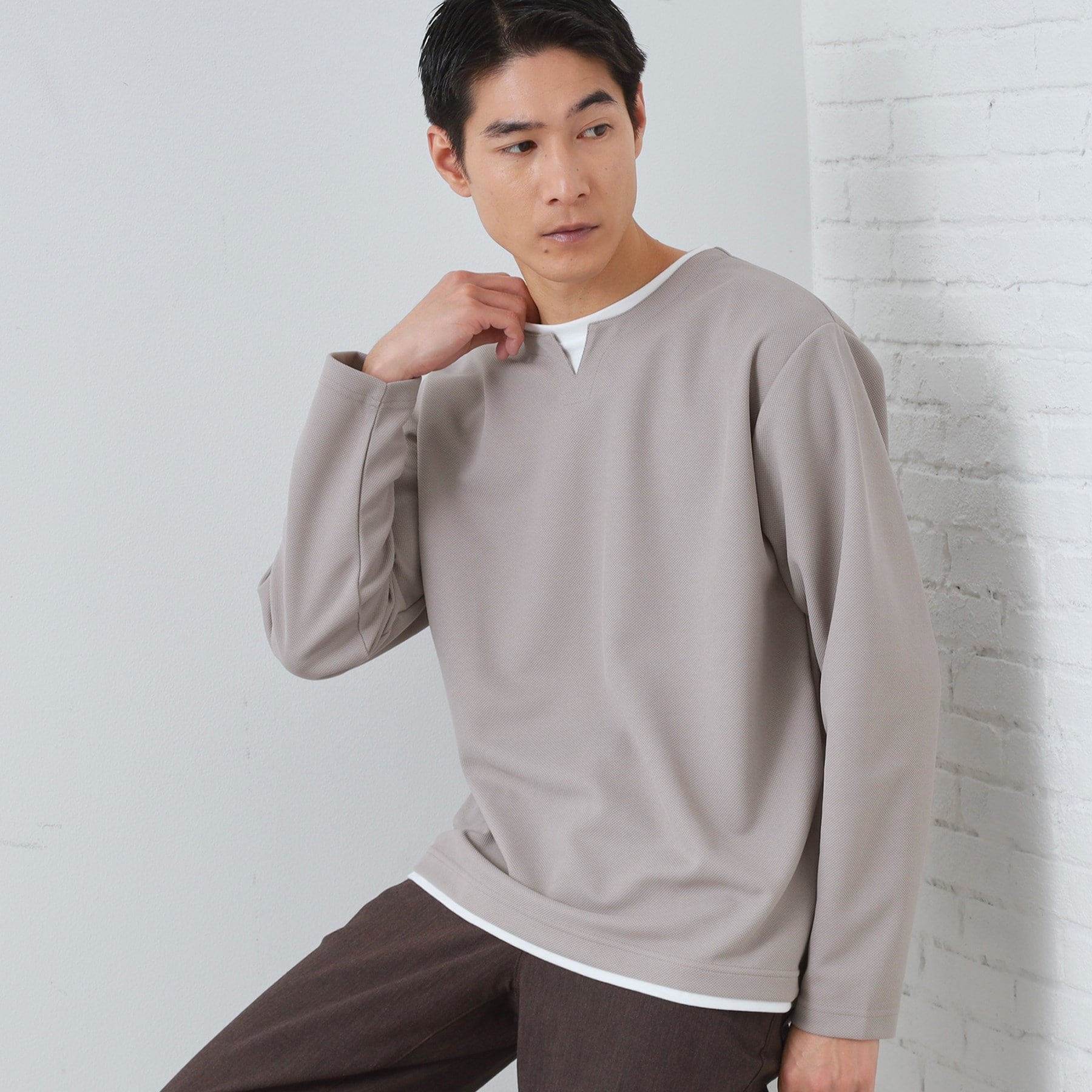 ザ ショップ ティーケー(メンズ) THE SHOP TK(Men) 【1枚で決まる!】キーネックフェイクレイヤード長袖Tシャツ (オフホワイト(003)) オフホワイト(003)