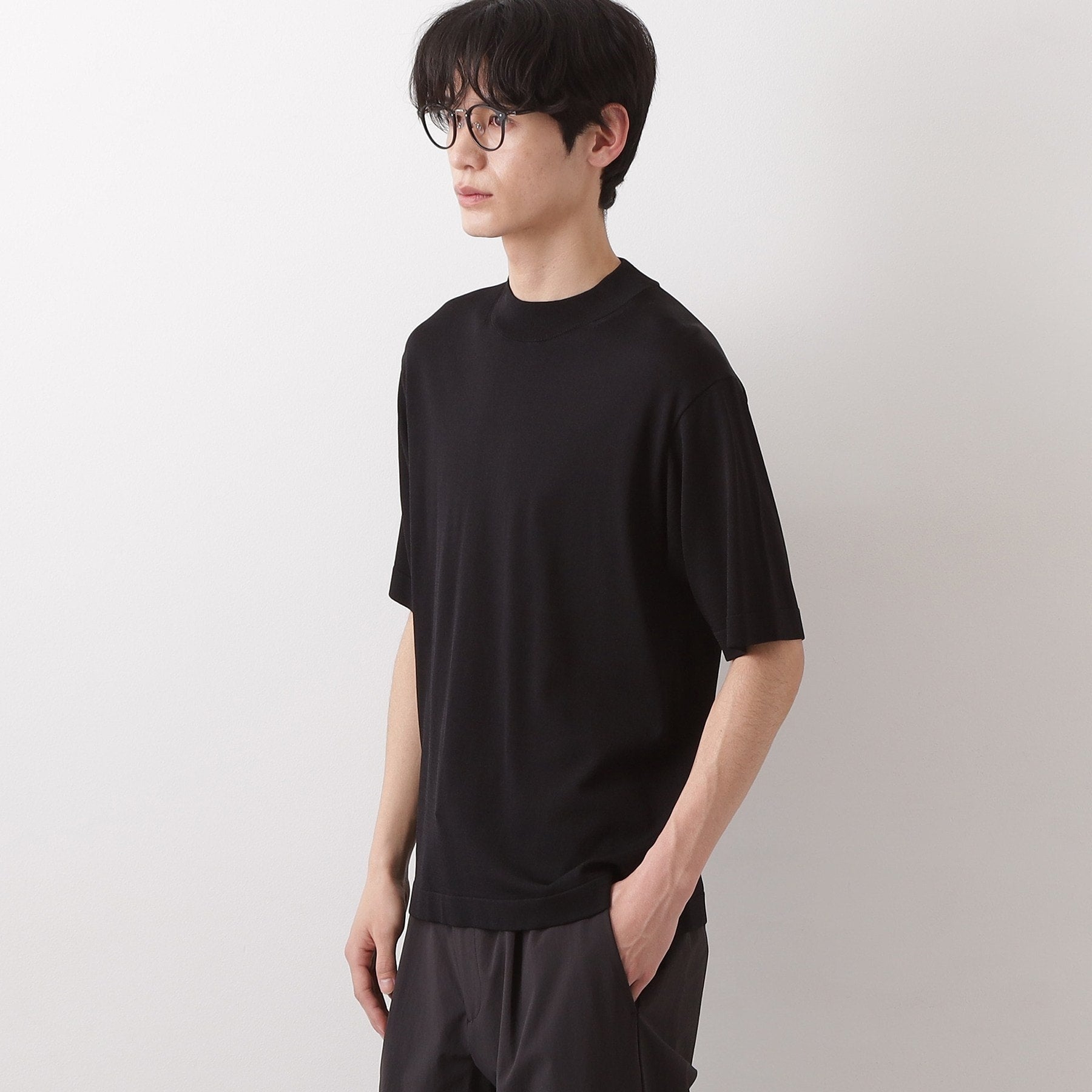 ザ ショップ ティーケー(メンズ) THE SHOP TK(Men) 《KURO》半袖モックネックニット (ブラック(019)) ブラック(019)
