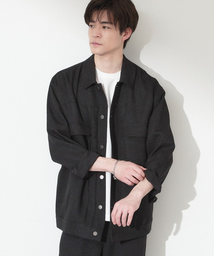 ザ ショップ ティーケー(メンズ) THE SHOP TK(Men) パナマメッシュ シャツブルゾン 洗濯機OK／セットアップ可 （ブラック(019)） ブラック(019)