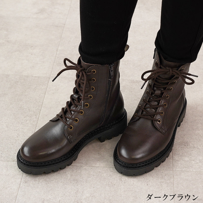リリオブランコ Lirio blanco 本革 撥水 靴靴 女士 短靴 短靴 鞋子 秋冬靴 鞋帶 上拉 鞋子 側拉鍊 編織靴 粗跟 皮革 厚底 防寒 黑色 黑色 深棕色