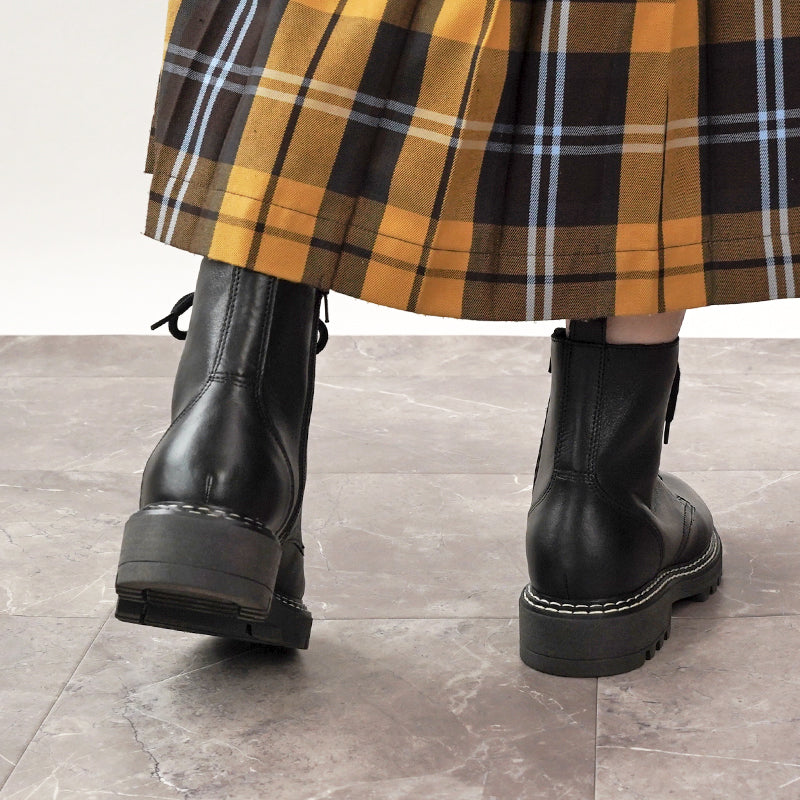 リリオブランコ Lirio blanco 本革 撥水 靴靴 女士 短靴 短靴 鞋子 秋冬靴 鞋帶 上拉 鞋子 側拉鍊 編織靴 粗跟 皮革 厚底 防寒 黑色 黑色 深棕色