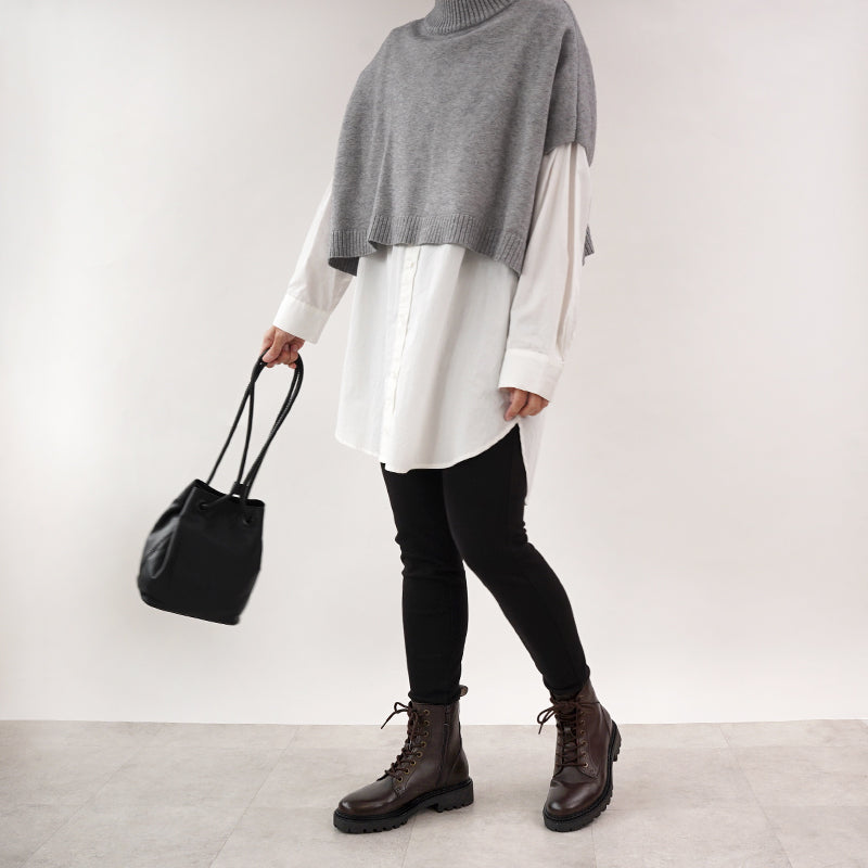 リリオブランコ Lirio blanco 本革 撥水 靴靴 女士 短靴 短靴 鞋子 秋冬靴 鞋帶 上拉 鞋子 側拉鍊 編織靴 粗跟 皮革 厚底 防寒 黑色 黑色 深棕色