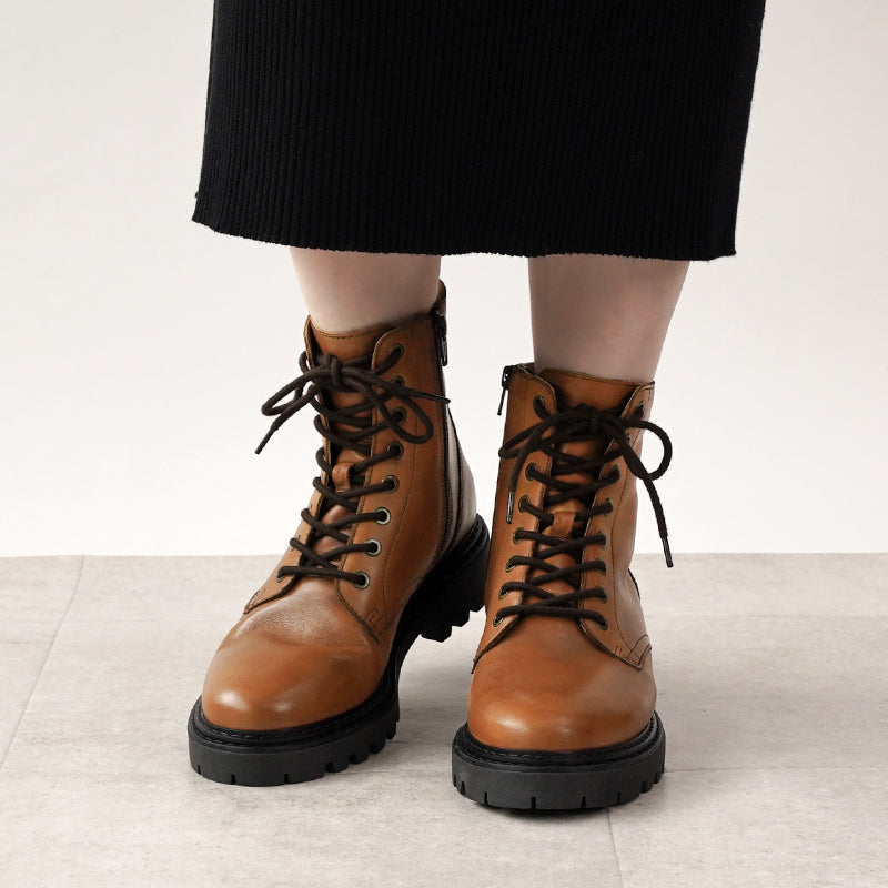 リリオブランコ Lirio blanco 本革 撥水 靴靴 女士 短靴 短靴 鞋子 秋冬靴 鞋帶 上拉 鞋子 側拉鍊 編織靴 粗跟 皮革 厚底 防寒 黑色 黑色 深棕色