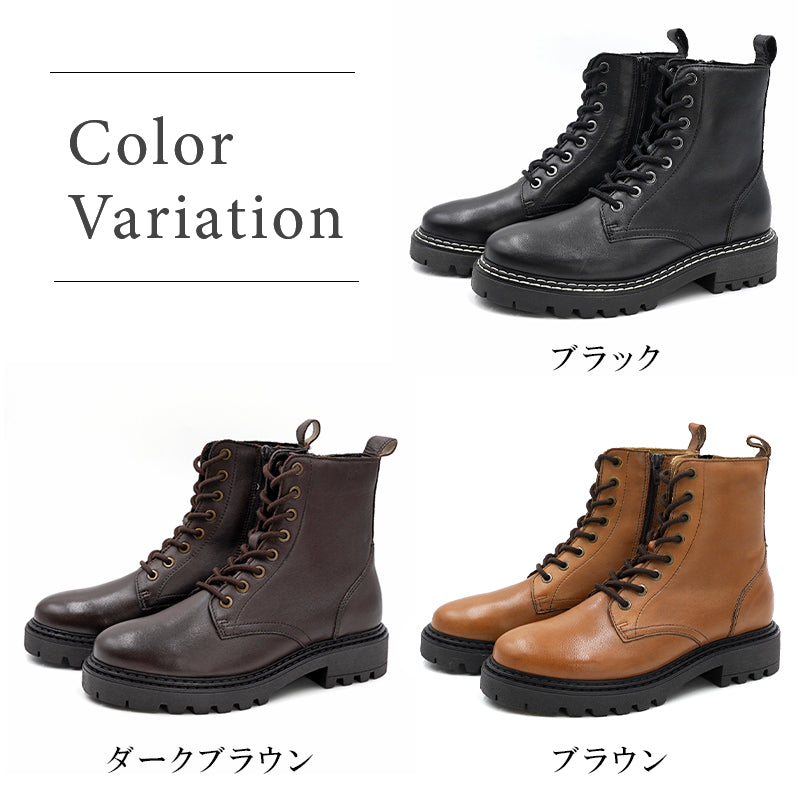 リリオブランコ Lirio blanco 本革 撥水 靴靴 女士 短靴 短靴 鞋子 秋冬靴 鞋帶 上拉 鞋子 側拉鍊 編織靴 粗跟 皮革 厚底 防寒 黑色 黑色 深棕色