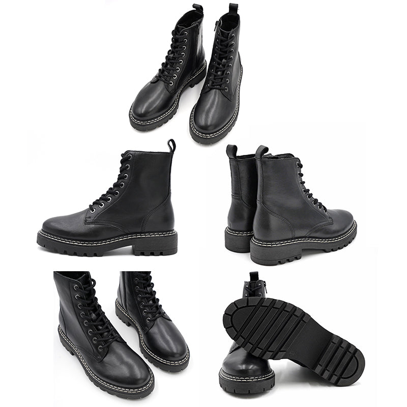 リリオブランコ Lirio blanco 本革 撥水 靴靴 女士 短靴 短靴 鞋子 秋冬靴 鞋帶 上拉 鞋子 側拉鍊 編織靴 粗跟 皮革 厚底 防寒 黑色 黑色 深棕色