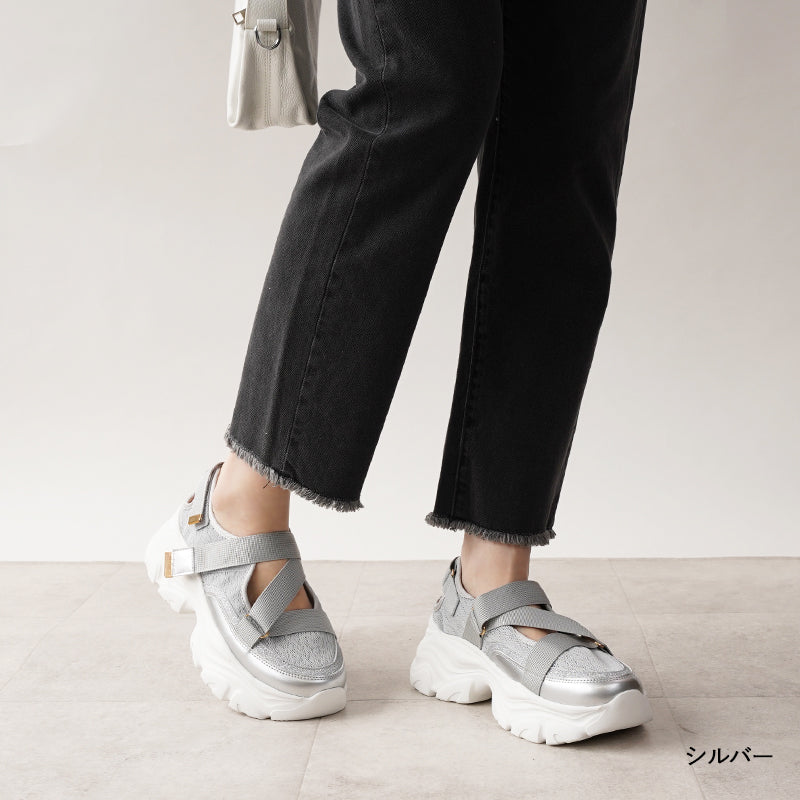 リリオブランコ Lirio blanco スニーカー サンダル 厚底 レディース 25秋冬新作 全3色 黒 ホワイト シルバー S-LL スリッポン スポサン スポーツサンダル ローカット 軽量 通気性 痛くない 散歩 (シルバー) シルバー