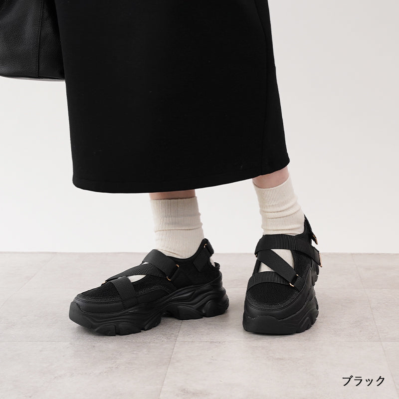 リリオブランコ Lirio blanco スニーカー サンダル 厚底 レディース 25秋冬新作 全3色 黒 ホワイト シルバー S-LL スリッポン スポサン スポーツサンダル ローカット 軽量 通気性 痛くない 散歩 (ブラック) ブラック