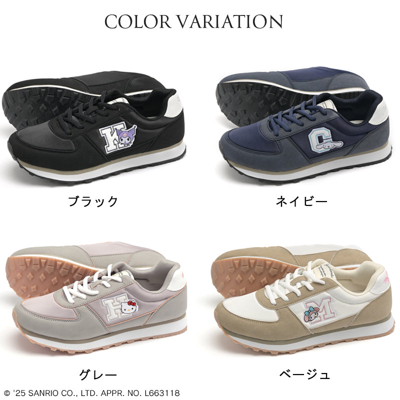 リリオブランコ Lirio blanco サンリオキャラクターズ スニーカー ハローキティ マイメロディ シナモロール クロミ 刺繍 サテン スニーカー 靴 レディース 黒 22.5-24.5cm 抗菌防臭 sanrio (グレー) グレー