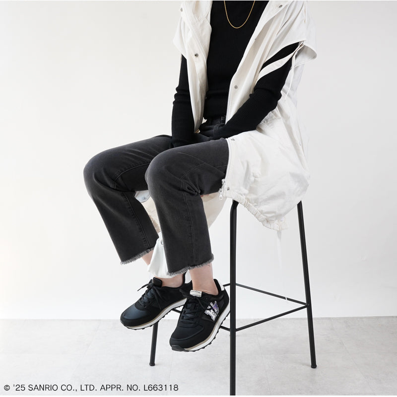 リリオブランコ Lirio blanco サンリオキャラクターズ スニーカー ハローキティ マイメロディ シナモロール クロミ 刺繍 サテン スニーカー 靴 レディース 黒 22.5-24.5cm 抗菌防臭 sanrio (グレー) グレー