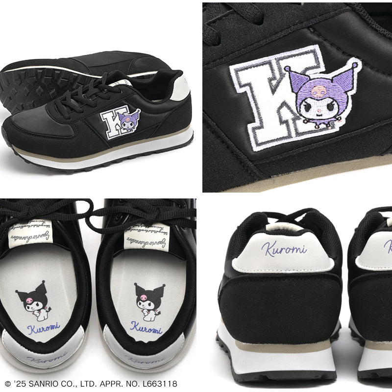 リリオブランコ Lirio blanco サンリオキャラクターズ スニーカー ハローキティ マイメロディ シナモロール クロミ 刺繍 サテン スニーカー 靴 レディース 黒 22.5-24.5cm 抗菌防臭 sanrio (グレー) グレー