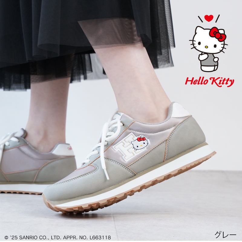 リリオブランコ Lirio blanco サンリオキャラクターズ スニーカー ハローキティ マイメロディ シナモロール クロミ 刺繍 サテン スニーカー 靴 レディース 黒 22.5-24.5cm 抗菌防臭 sanrio (グレー) グレー