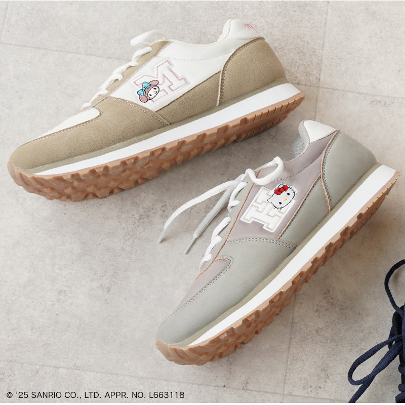 リリオブランコ Lirio blanco サンリオキャラクターズ スニーカー ハローキティ マイメロディ シナモロール クロミ 刺繍 サテン スニーカー 靴 レディース 黒 22.5-24.5cm 抗菌防臭 sanrio (グレー) グレー