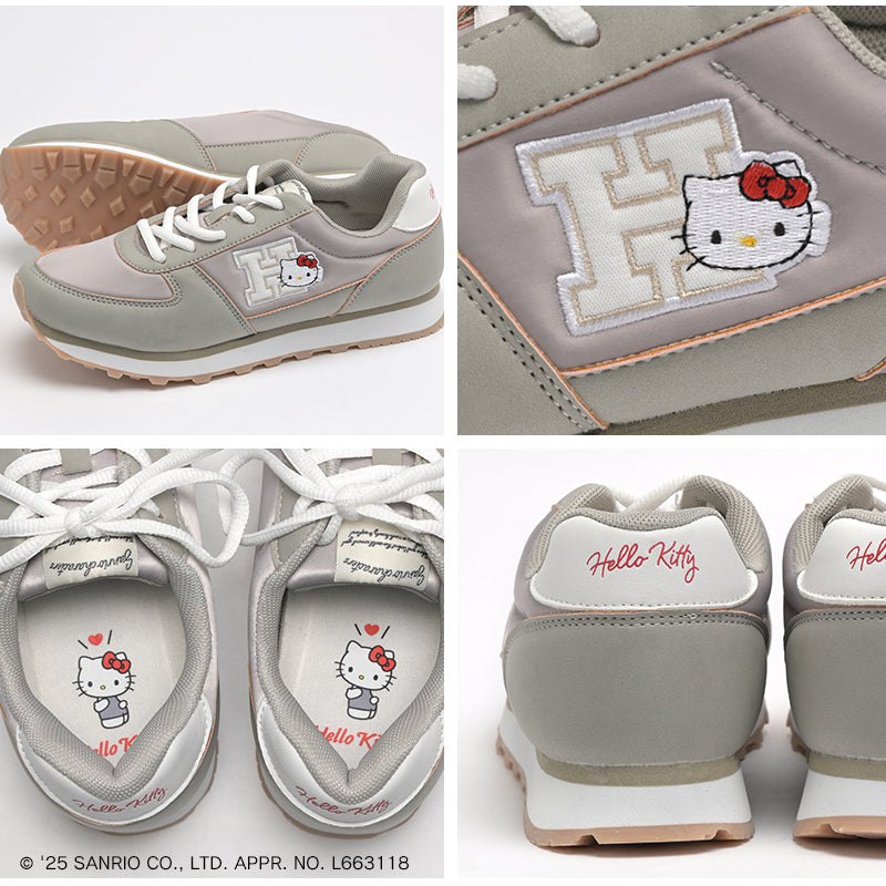 リリオブランコ Lirio blanco サンリオキャラクターズ スニーカー ハローキティ マイメロディ シナモロール クロミ 刺繍 サテン スニーカー 靴 レディース 黒 22.5-24.5cm 抗菌防臭 sanrio (グレー) グレー
