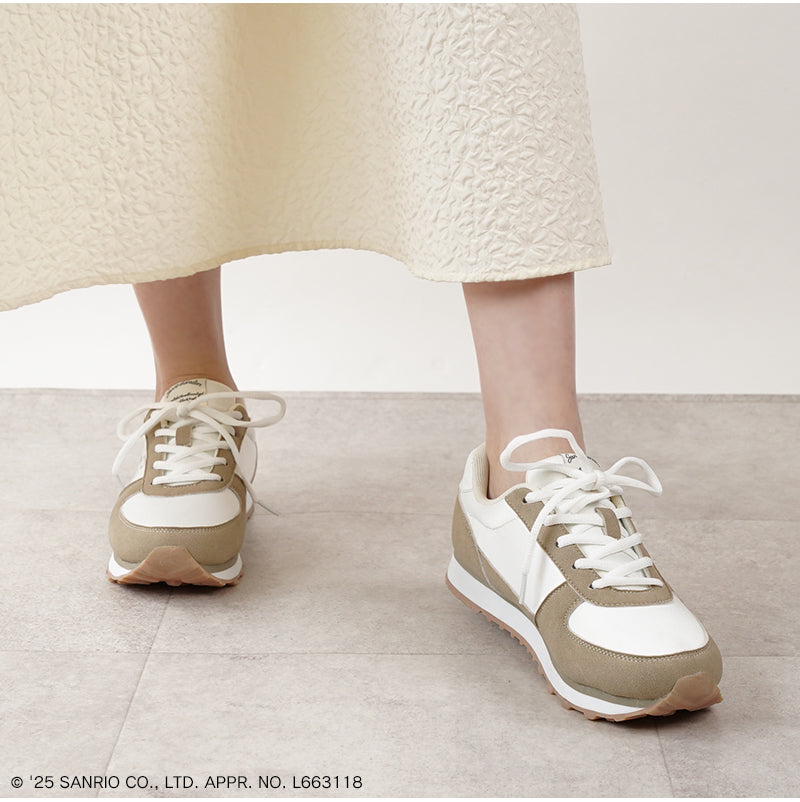 リリオブランコ Lirio blanco サンリオキャラクターズ スニーカー ハローキティ マイメロディ シナモロール クロミ 刺繍 サテン スニーカー 靴 レディース 黒 22.5-24.5cm 抗菌防臭 sanrio (グレー) グレー