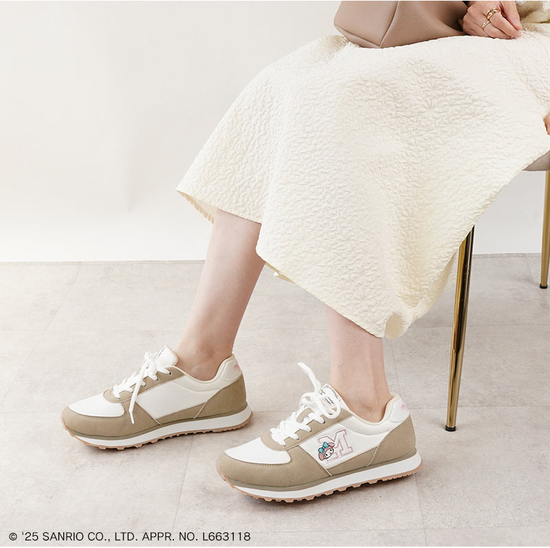 リリオブランコ Lirio blanco サンリオキャラクターズ スニーカー ハローキティ マイメロディ シナモロール クロミ 刺繍 サテン スニーカー 靴 レディース 黒 22.5-24.5cm 抗菌防臭 sanrio (グレー) グレー