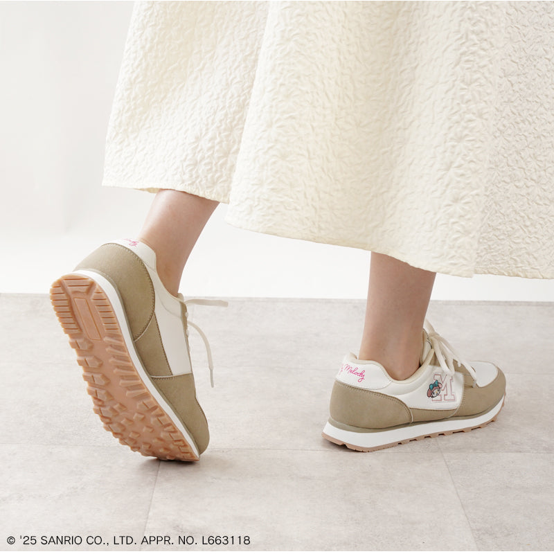 リリオブランコ Lirio blanco サンリオキャラクターズ スニーカー ハローキティ マイメロディ シナモロール クロミ 刺繍 サテン スニーカー 靴 レディース 黒 22.5-24.5cm 抗菌防臭 sanrio (グレー) グレー