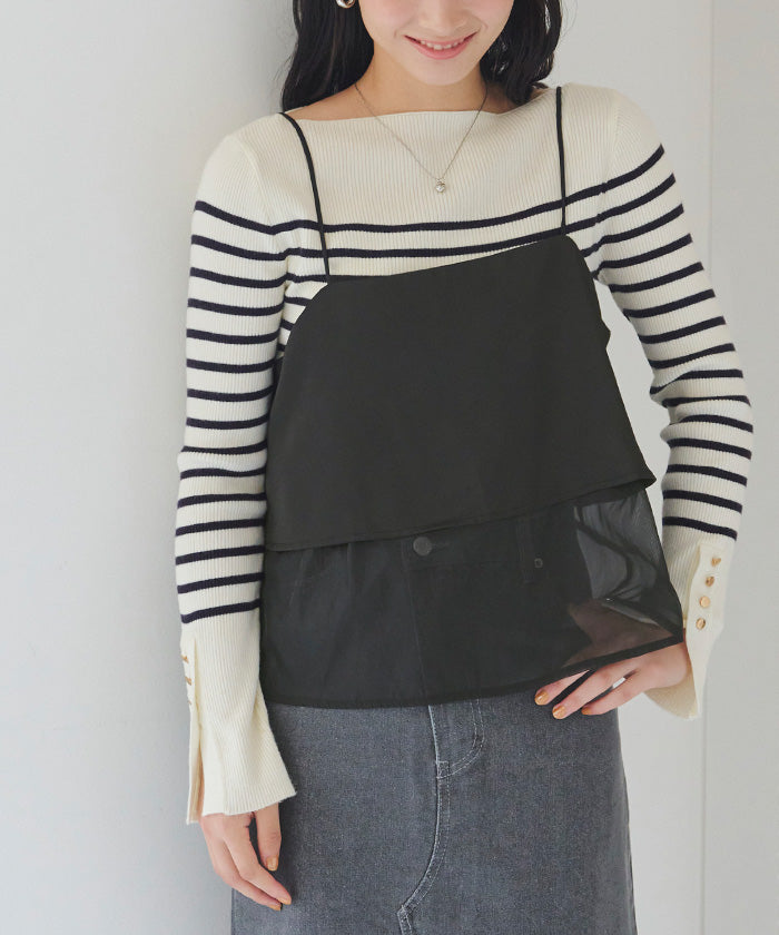 ティティベイト titivate マットサテンオーガンジーキャミソール,ブラック