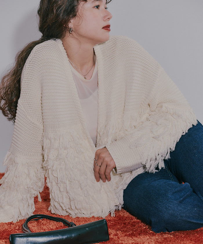 ティティベイト titivate フリンジニットカーディガン (アイボリー) アイボリー