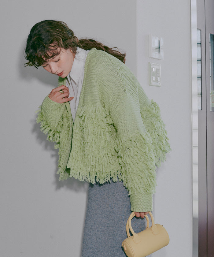 ティティベイト titivate フリンジニットカーディガン (アイボリー) アイボリー