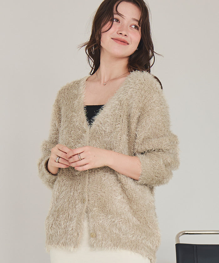 ティティベイト titivate エアリーシャギーニットカーディガン (ベージュ) ベージュ