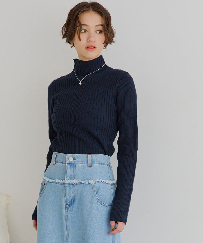 ティティベイト titivate ランダムリブハイネックニット (ライトグレー) ライトグレー