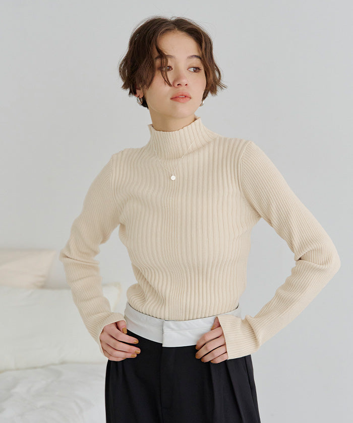 ティティベイト titivate ランダムリブハイネックニット (ライトグレー) ライトグレー