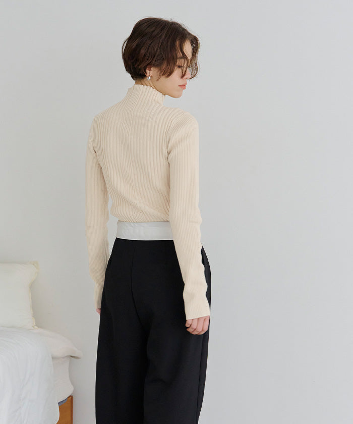 ティティベイト titivate ランダムリブハイネックニット (ライトグレー) ライトグレー