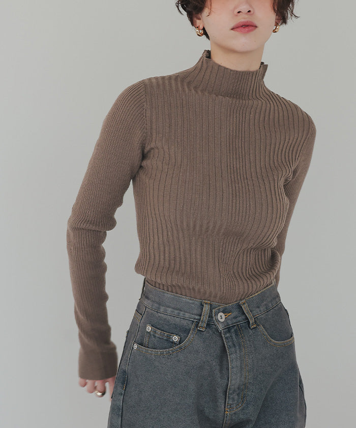 ティティベイト titivate ランダムリブハイネックニット (ライトグレー) ライトグレー