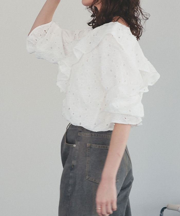 ティティベイト titivate コットンレースフリルブラウス (ブラック) ブラック