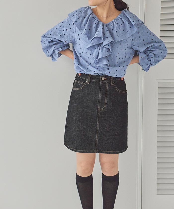 ティティベイト titivate コットンレースフリルブラウス (ブラック) ブラック