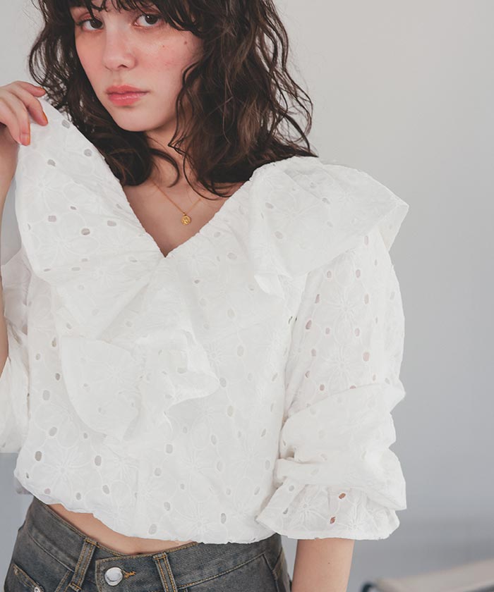 ティティベイト titivate コットンレースフリルブラウス (オフホワイト) オフホワイト