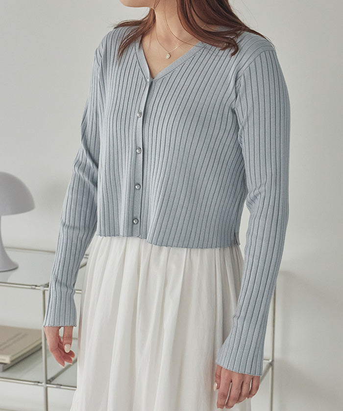 ティティベイト titivate ちびシルバーボタンリブニットカーディガン (ライトグレー) ライトグレー