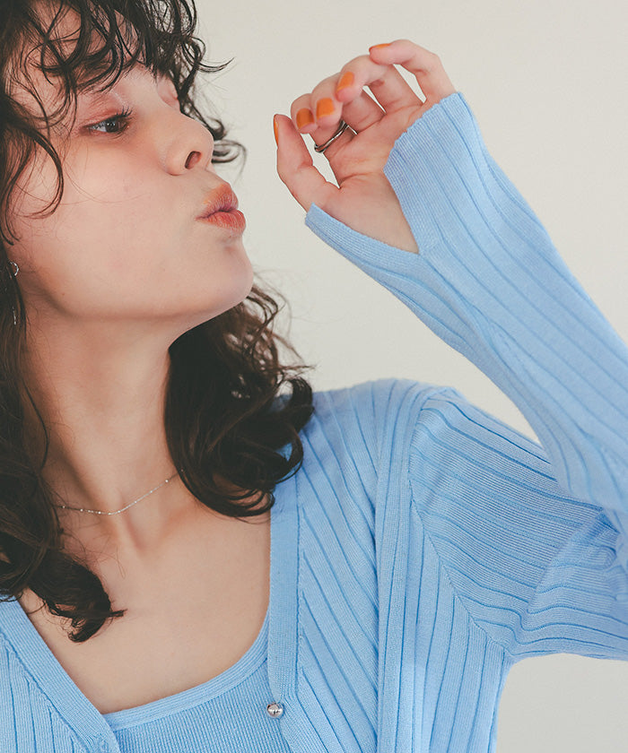 ティティベイト titivate ちびシルバーボタンリブニットカーディガン (ライトグレー) ライトグレー